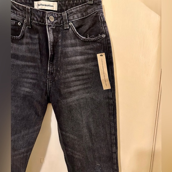 Reformation Julia High Cigarette Jeans Pacific Wash Black Womens Size 27 Frayed - Picture 7 of 9